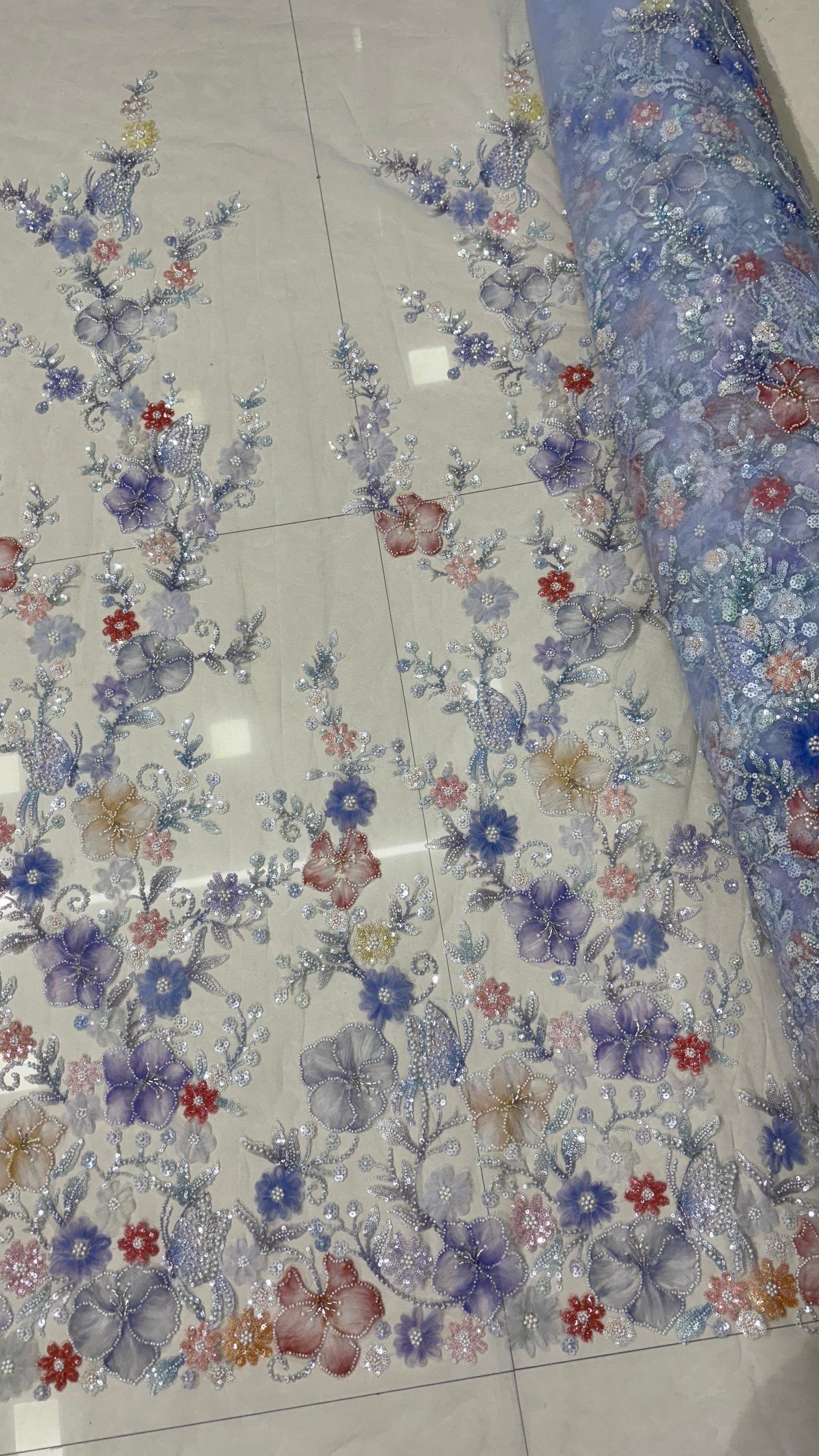New designer imported ribbon with multicolor beads handwork net fabrics