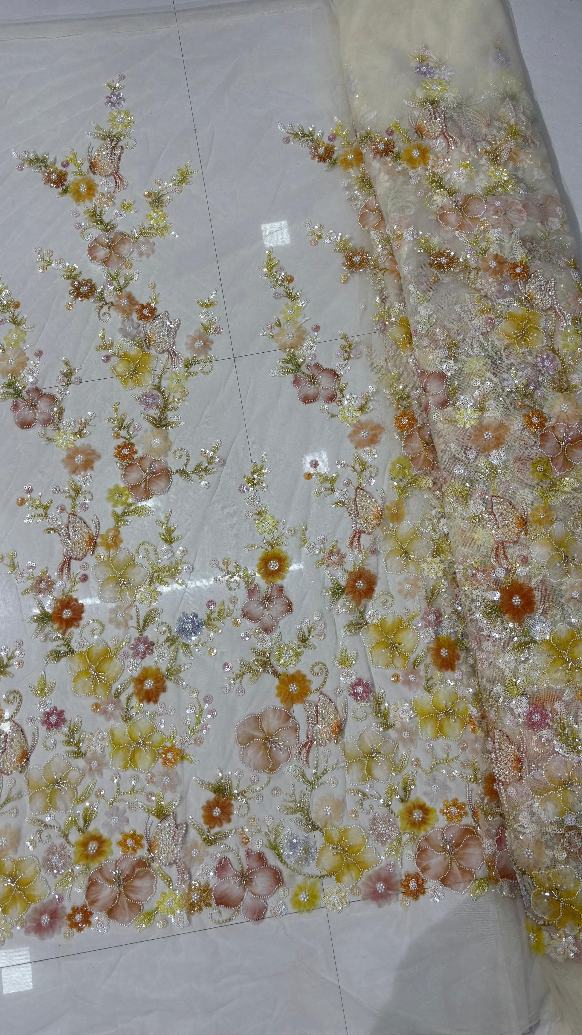 New designer imported ribbon with multicolor beads handwork net fabrics