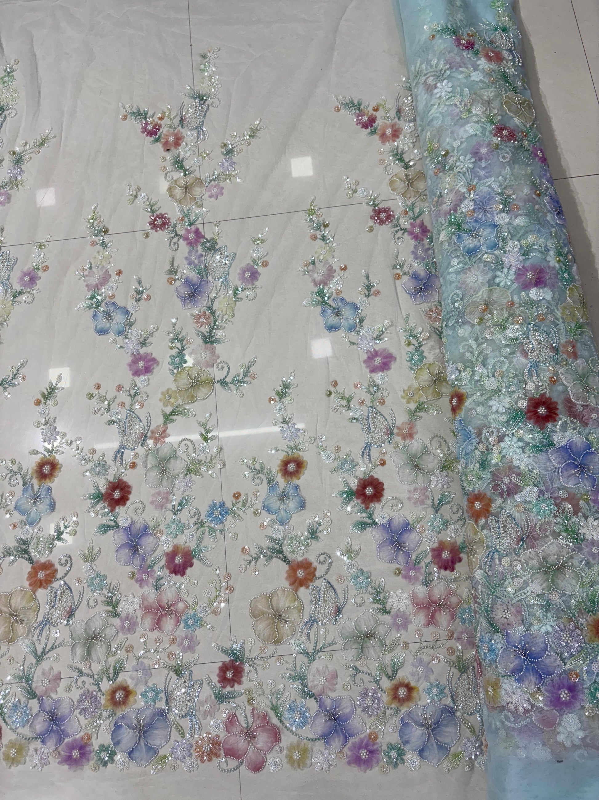 New designer imported ribbon with multicolor beads handwork net fabrics
